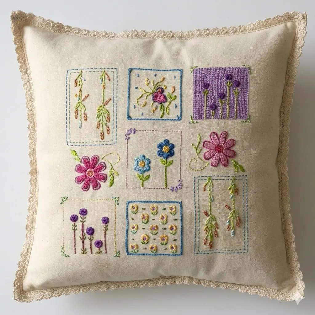 Hand embroidery floral motif art / Cushion cover