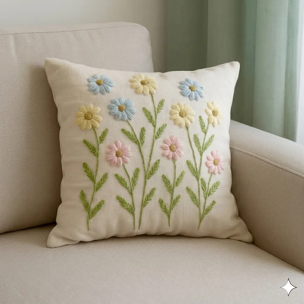 Hand-embroidery floral motif art cushion cover (05 pcs set)