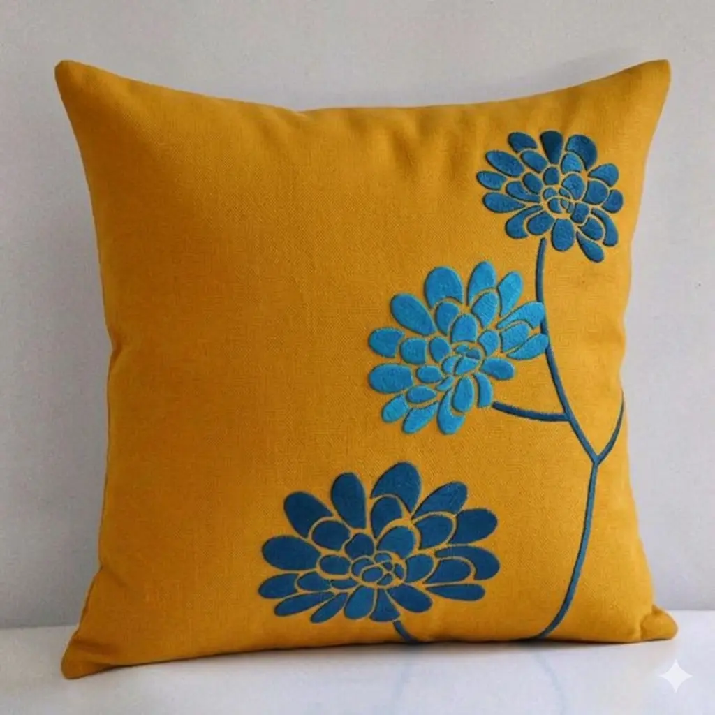 Hand embroidery floral motif art / Cushion cover/Pillow Cover